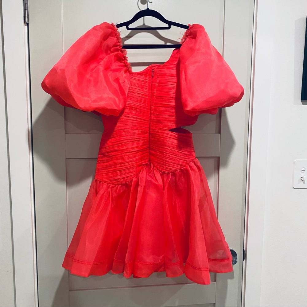 Aje Joan Dress Size 8 Pink Organza Rouched Puff Sleeve Mini - Picture 11 of 12